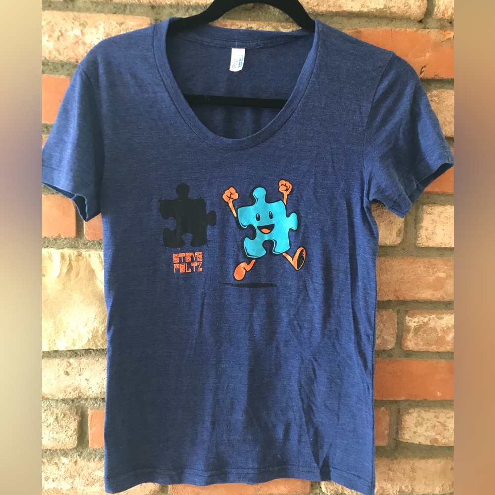 Steve Poltz tour blue Puzzle piece Graphic T-Shirt Women’s Large